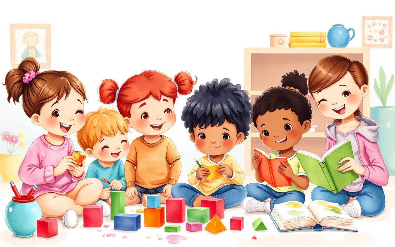 Happy children playing and learning together at Anitha's Daycare